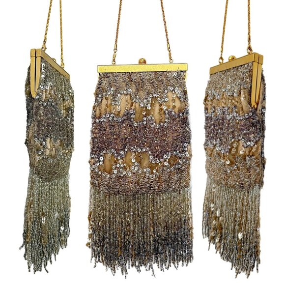 BADGLEY MISCHKA Vintage Mini Embellished Fringe Beaded Evening Bag - Picture 1 of 4